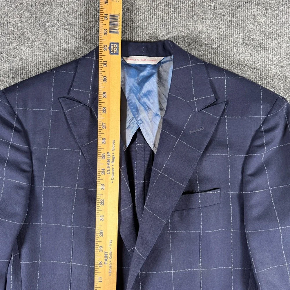 Samuelsohn SB Bristol Suit 41L Blue Windowpane Plaid Loro Piana Wool Pockets